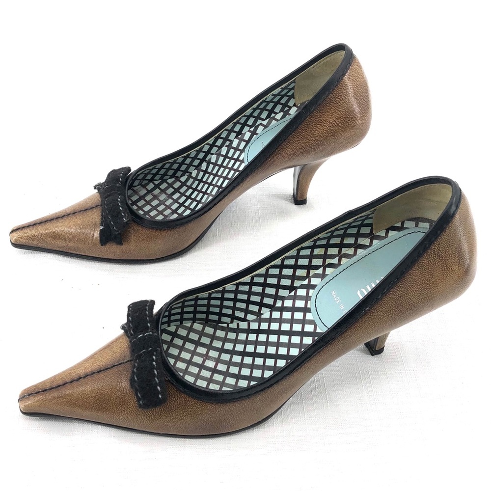 MIU MIU Pointed Toe Heels w/  Black Decorative Bow